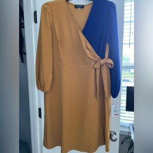 Kasper NWT Two Tone Blue/Gold Dress Macy’s Size 16